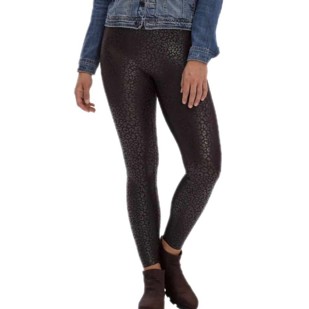 Hue Sleek Effects Leggings Women's XL High Rise Weightless Leopard Print Shiny